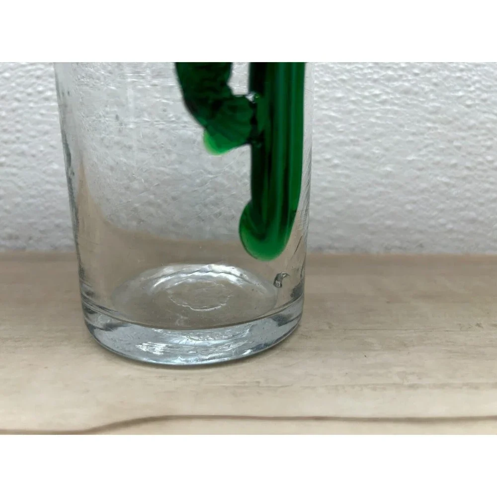Vintage Set Of 4 Hand Blown Cactus Applique Clear Drinking Glasses Purple Rim